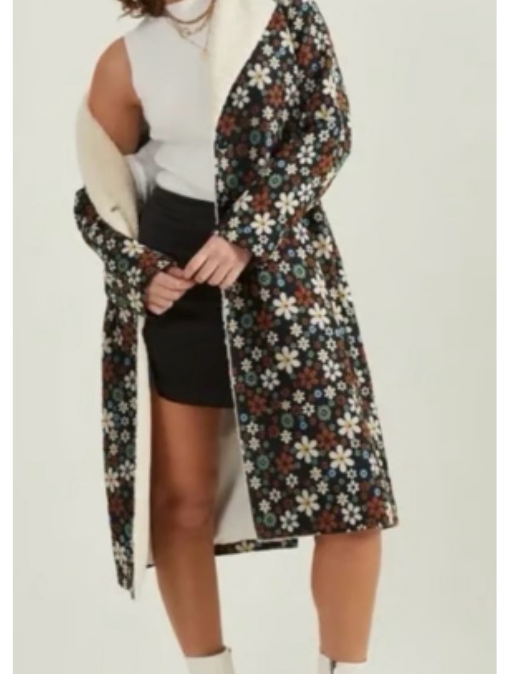 Altar’d State NWT Floral Tapestry Sherpa Long Coat Boho Retro $130